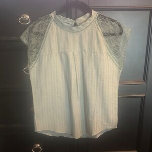 Listicle Lace Accent Blouse in Mint Green